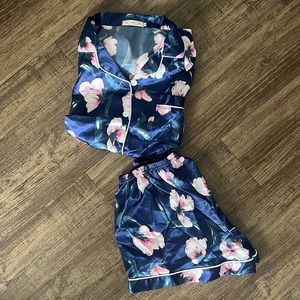 Navy Blue Flowery Pajama Set